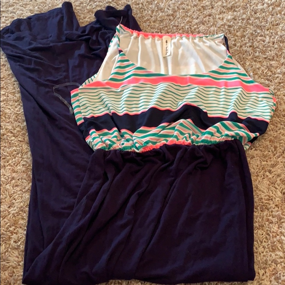Navy, Pink/green stripe maxi